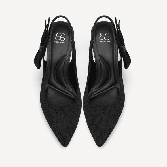 New Cosy Island EverLush Black Bowknot Pointed Toe Heeled Slingback Size 10 - Picture 2 of 12